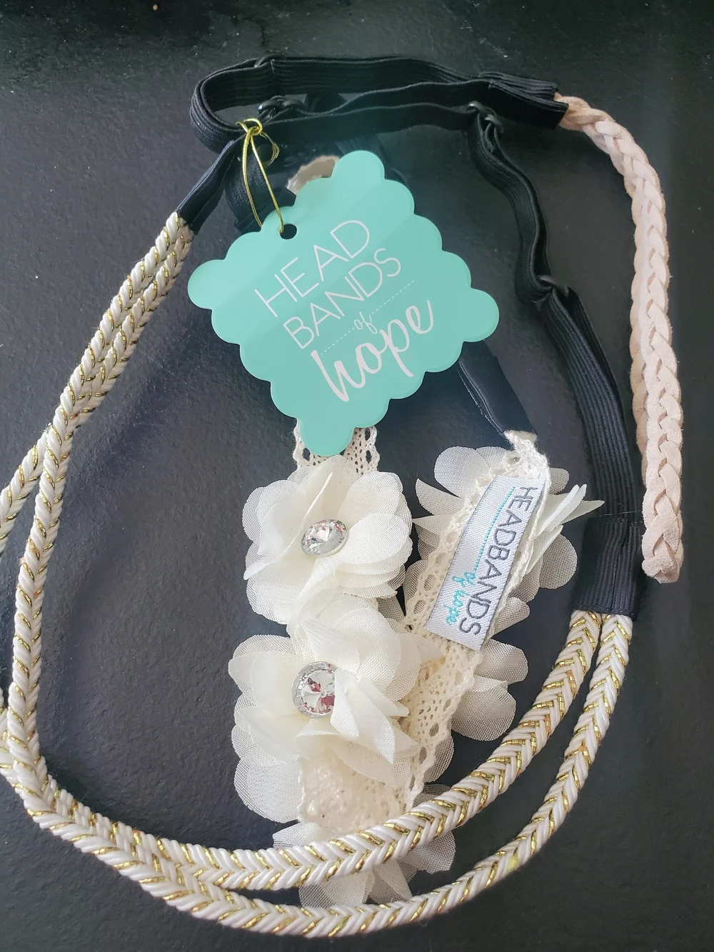 Headbands Of Hope Cream Floral Headband with Gold Braid